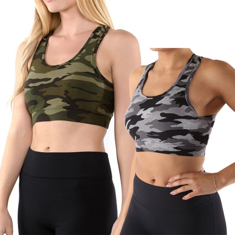 Camo Green Padded Active Sports Bra Top